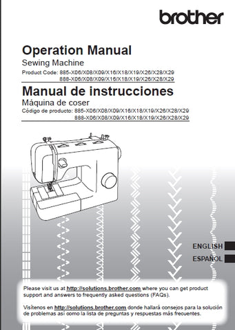 BROTHER XM2701 SEWING MACHINE MAQUINA DE COSER OPERATION MANUAL MANUAL DE INSTRUCCIONES 108 PAGES ENG ESP