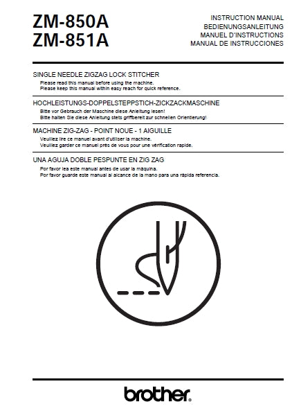 BROTHER ZM-850A ZM-851A SEWING MACHINE INSTRUCTION MANUAL 104 PAGES ENG DE FR ESP