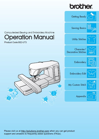 BROTHER 882-U73 SEWING MACHINE OPERATION MANUAL 204 PAGES ENG