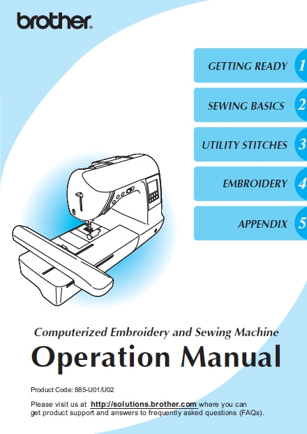 BROTHER 885-U01 885-U02 SEWING MACHINE OPERATION MANUAL 212 PAGES ENG