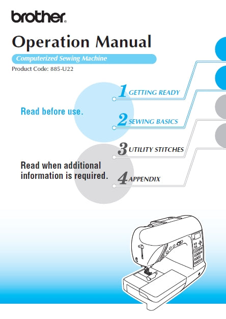 BROTHER 885-U22 SEWING MACHINE OPERATION MANUAL 168 PAGES ENG