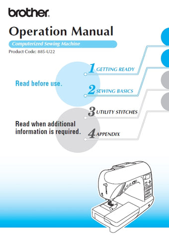 BROTHER 885-U22 SEWING MACHINE OPERATION MANUAL 168 PAGES ENG