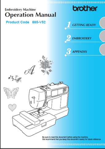 BROTHER 885-V52 SEWING MACHINE OPERATION MANUAL 92 PAGES ENG
