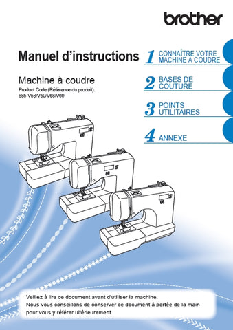 BROTHER 885-V58 885-V59 885-V68 885-V69 MACHINE A COUDRE MANUEL D'INSTRUCTIONS 116 PAGES FRANC