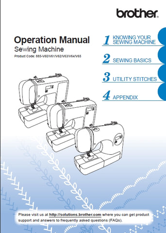 BROTHER 885-V60 885-V61 885-V62 885-V63 885-V64 885-V65 SEWING MACHINE OPERATION MANUAL 104 PAGES ENG