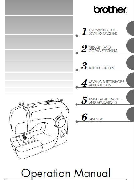 BROTHER XL2600L SEWING MACHINE OPERATION MANUAL 52 PAGES ENGLISH