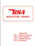 BSA D10 175 BANTAM MOTORCYCLE INSTRUCTION MANUAL 37 PAGES ENG