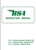 BSA D14 175 BANTAM MOTORCYCLE INSTRUCTION MANUAL 37 PAGES ENG
