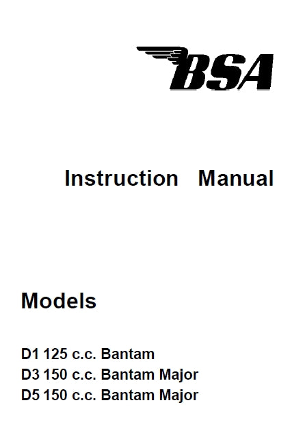 BSA D1 D3 D5 125 150 BANTAM MOTORCYCLE INSTRUCTION MANUAL 33 PAGES ENG