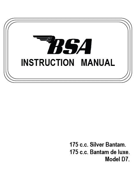 BSA D7 175 SILVER BANTAM BANTAM DE LUXE MOTORCYCLE INSTRUCTION MANUAL 32 PAGES ENG