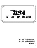 BSA D7 175 SILVER BANTAM BANTAM DE LUXE MOTORCYCLE INSTRUCTION MANUAL 32 PAGES ENG