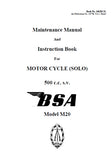 BSA M20 MOTORCYCLE MAINTENANCE MANUAL AND INSTRUCTION BOOK 52 PAGES ENG