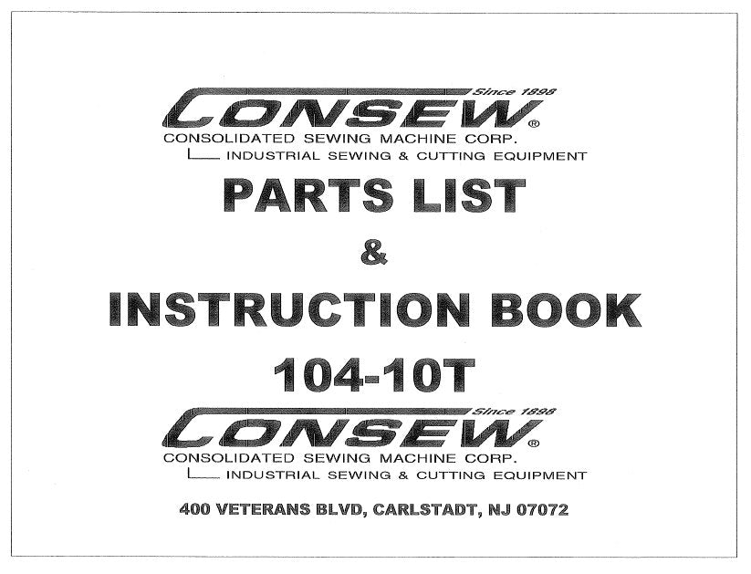 CONSEW 104-10T SEWING MACHINE  INSTRUCTION BOOK 50 PAGES ENG