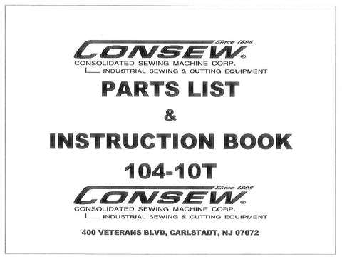 CONSEW 104-10T SEWING MACHINE  INSTRUCTION BOOK 50 PAGES ENG