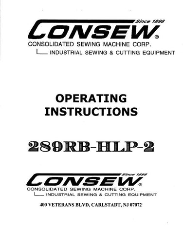 CONSEW 289RB-HLP-2 SEWING MACHINE OPERATING INSTRUCTIONS 14 PAGES ENG