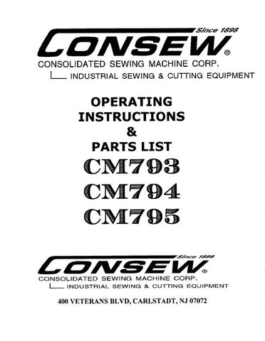 CONSEW CM793 CM794 CM795 SEWING MACHINE OPERATING INSTRUCTIONS 74 PAGES ENG