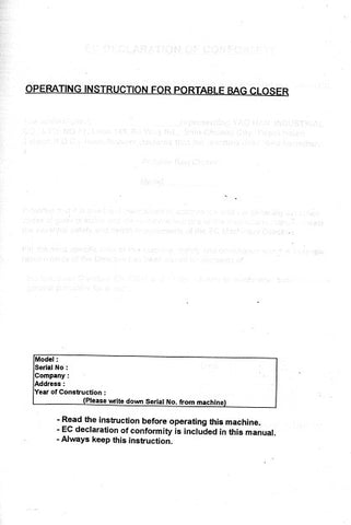 CONSEW CN7A SEWING MACHINE OPERATING INSTRUCTIONS 15 PAGES ENG