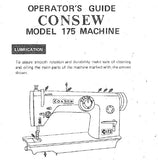 CONSEW MODEL 175 SEWING MACHINE OPERATORS GUIDE 4 PAGES ENG