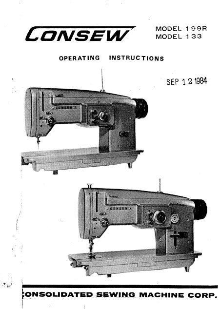 CONSEW MODEL 199R MODEL 133 SEWING MACHINE OPERATING INSTRUCTIONS 10 PAGES ENG