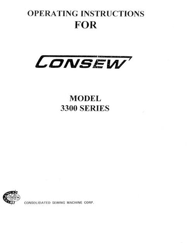 CONSEW MODEL 3300 SERIES SEWING MACHINE OPERATING INSTRUCTIONS 9 PAGES ENG