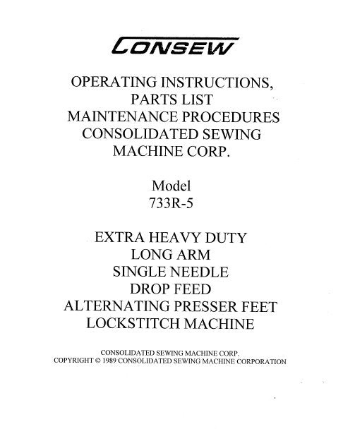 CONSEW MODEL 733R-5 SEWING MACHINE OPERATING INSTRUCTIONS 36 PAGES ENG