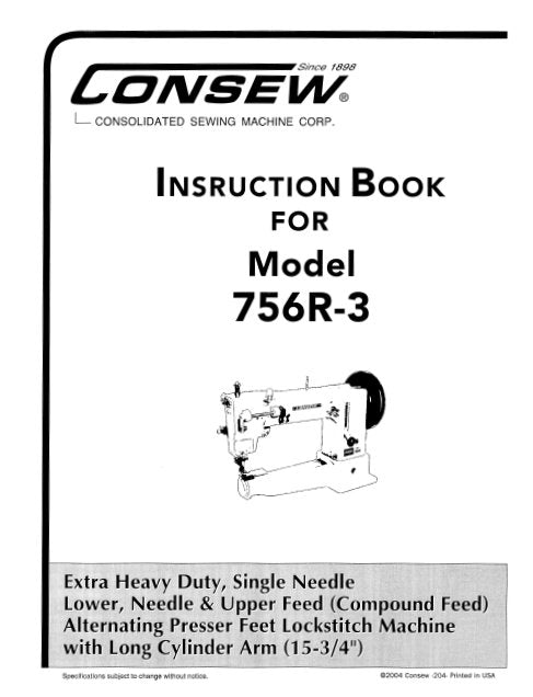 CONSEW MODEL 756R-3 SEWING MACHINE INSTRUCTION BOOK 18 PAGES ENG