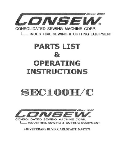 CONSEW SEC100H SEC100C SEWING MACHINE OPERATING INSTRUCTIONS 26 PAGES ENG