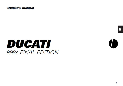 DUCATI 998S FINAL EDITION MOTORCYCLE OWNERS MANUAL 80 PAGES ENG