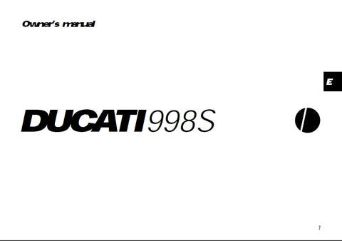 DUCATI 998S MOTORCYCLE OWNERS MANUAL 68 PAGES ENG