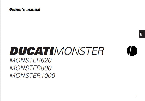 DUCATI MONSTER 620 800 1000 MOTORCYCLE OWNERS MANUAL 84 PAGES ENG