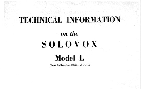 HAMMOND MODEL L SOLOVOX ORGAN TECHNICAL INFORMATION 25 PAGES ENGLISH