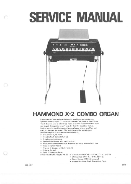 HAMMOND X-2 COMBO ORGAN SERVICE MANUAL 27 PAGES ENGLISH