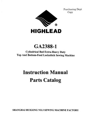 HIGHLEAD GA2388-1 SEWING MACHINE INSTRUCTION MANUAL 35 PAGES ENG