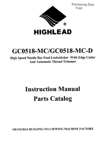 HIGHLEAD GC0518-MC GC0518-MC-D SEWING MACHINE INSTRUCTION MANUAL 40 PAGES ENG