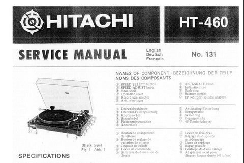 HITACHI HT-460 DIRECT DRIVE AUTOMATIC TURNTABLE SERVICE MANUAL INC PCBS SCHEM DIAG AND PARTS LIST 25 PAGES ENG