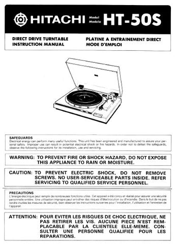 HITACHI HT-50S DIRECT DRIVE TURNTABLE INSTRUCTION MANUAL 8 PAGES ENG FRANC