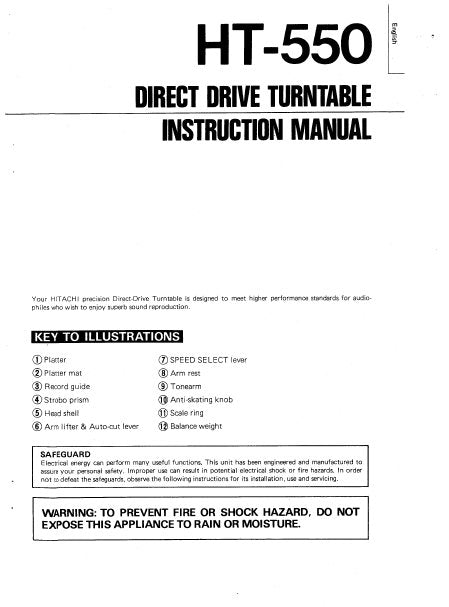 HITACHI HT-550 DIRECT DRIVE TURNTABLE INSTRUCTION MANUAL 14 PAGES ENG DEUT