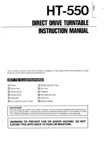 HITACHI HT-550 DIRECT DRIVE TURNTABLE INSTRUCTION MANUAL 14 PAGES ENG DEUT