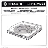 HITACHI HT-MD28 BELT DRIVE SEMI AUTOMATIC TURNTABLE INSTRUCTION MANUAL 8 PAGES ENG DEUT FRANC ITAL NL ESP SWED DENMARK