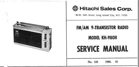 HITACHI KH-980H FM AM 9 TRANSISTOR RADIO SERVICE MANUAL INC DIAL CORD STRINGING PCB SCHEM DIAG AND PARTS LIST 4 PAGES ENG