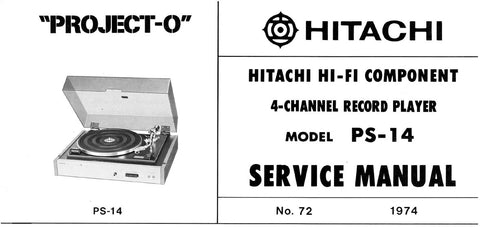 HITACHI PS-14 4 CHANNEL RECORD PLAYER SERVICE MANUAL INC PCBS SCHEM DIAGS AND PARTS LIST 20 PAGES ENG
