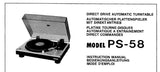 HITACHI PS-58 DIRECT DRIVE TURNTABLE INSTRUCTION MANUAL INC CONN DIAG 24 PAGES ENG DEUT FRANC