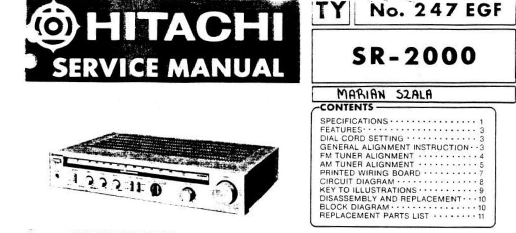 HITACHI SR-2000 STEREO RECEIVER SERVICE MANUAL INC DIAL CORD STRINGING BLK DIAG PCBS SCHEM DIAG AND PARTS LIST 9 PAGES ENG