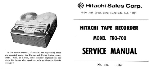 HITACHI TRQ-700 REEL TO REEL TAPE RECORDER SERVICE MANUAL INC PCBS SCHEM DIAGS AND PARTS LIST 16 PAGES ENG