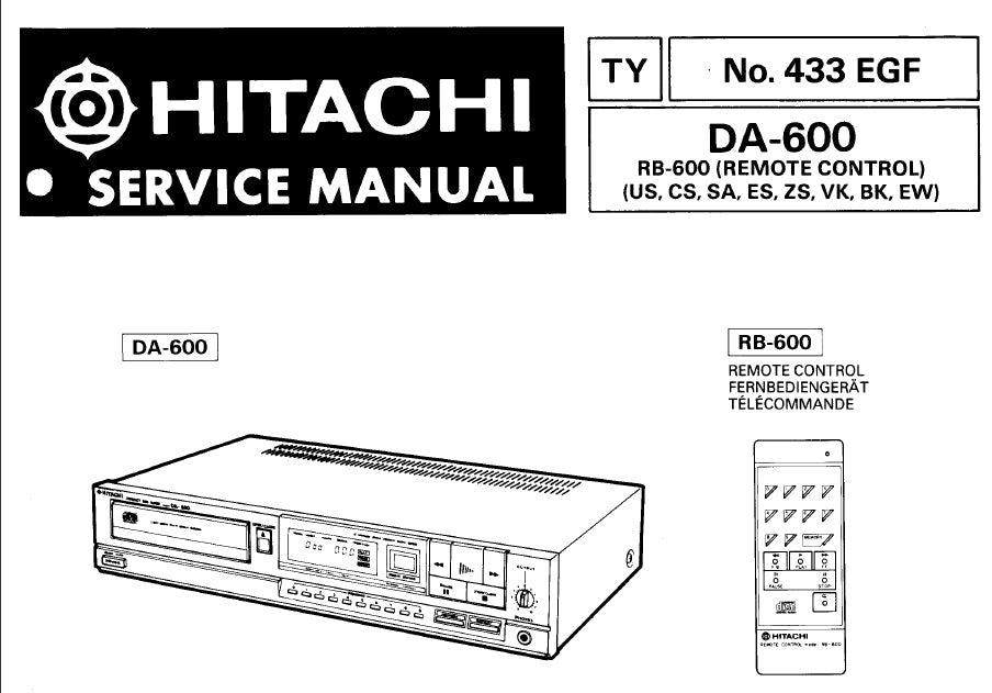 HITACHI DA-600 CD PLAYER SERVICE MANUAL INC SCHEM DIAGS 64 PAGES ENG