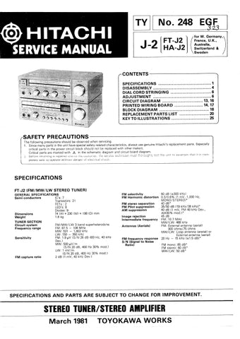 HITACHI FT-J2 HA-J2 STEREO TUNER STEREO AMPLIFIER SERVICE MANUAL INC SCHEMATIC DIAGRAMS 23 PAGES ENG DEUT FRANC