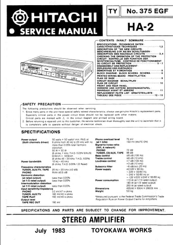 HITACHI HA-2 STEREO AMPLIFIER SERVICE MANUAL INCLUDING SCHEMATIC DIAGRAMS ENG DEUT FRANC