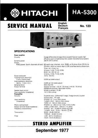 HITACHI HA-5300 STEREO AMPLIFIER SERVICE MANUAL INCLUDING SCHEMATIC DIAGRAMS ENG DEUT FRANC