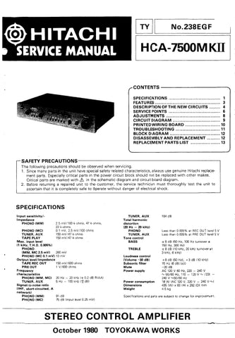 HITACHI HCA-7500MKII STEREO CONTROL AMPLIFIER SERVICE MANUAL INCLUDING SCHEMATIC DIAGRAMS ENG DEUT FRANC