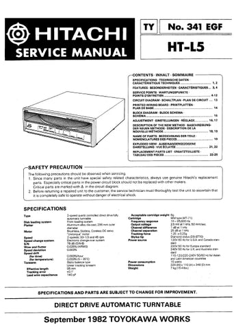 HITACHI HT-L5 DIRECT DRIVE AUTOMATIC TURNTABLE SERVICE MANUAL INC SCHEM DIAGS 19 PAGES ENG DEUT FRANC
